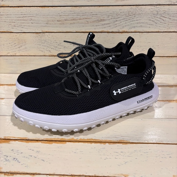Under Armour Fat Tire Black and White Athletic Shoes with Lightweight Design - Picture 3 of 10